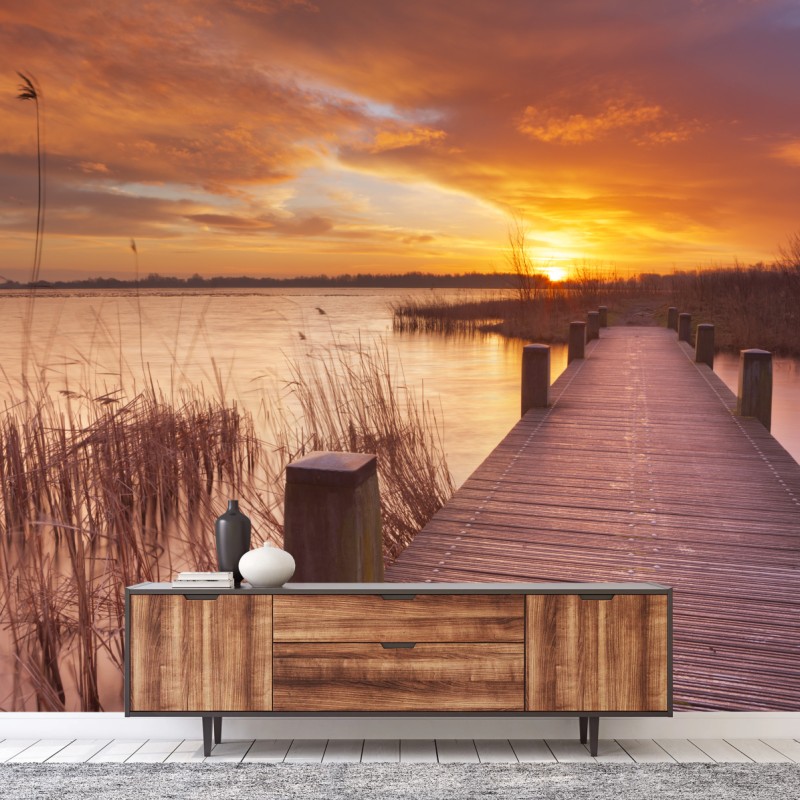 Fototapete sonnenaufgang über dem see bei Amsterdam – Wallnifity®