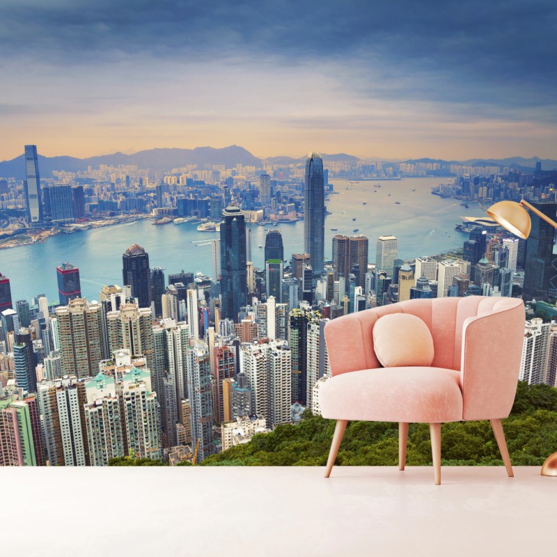 Fototapete Hong Kong stadtpanorama bei dämmerung – Wallnifity®