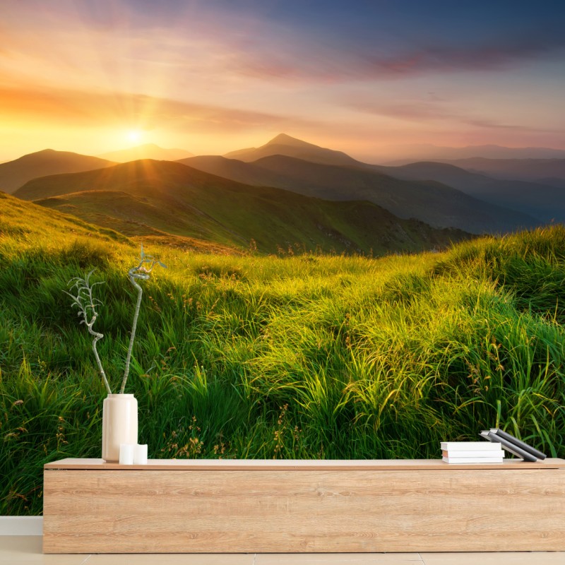 Fototapete sonnenaufgang über dem smaragdgrünen bergtal – Wallnifity®