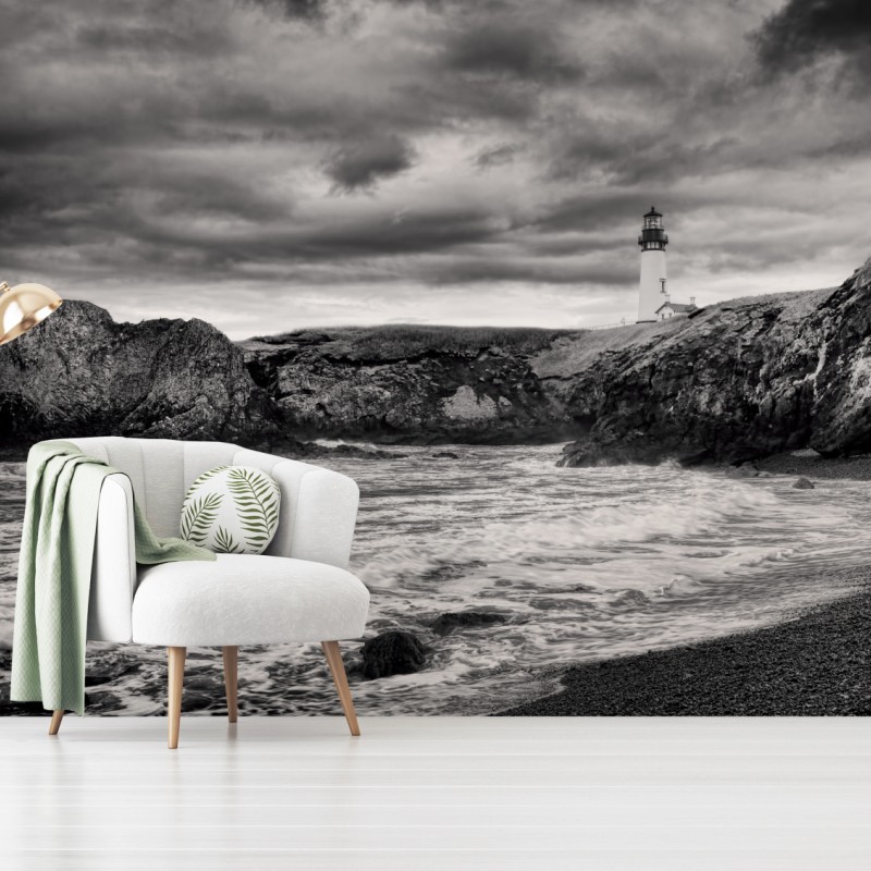 Fototapete leuchtturm Yaquina Bay an stürmischer küste – Wallnifity®