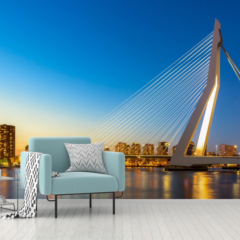 Fototapete Rotterdam Erasmusbrücke bei dämmerung – Wallnifity®