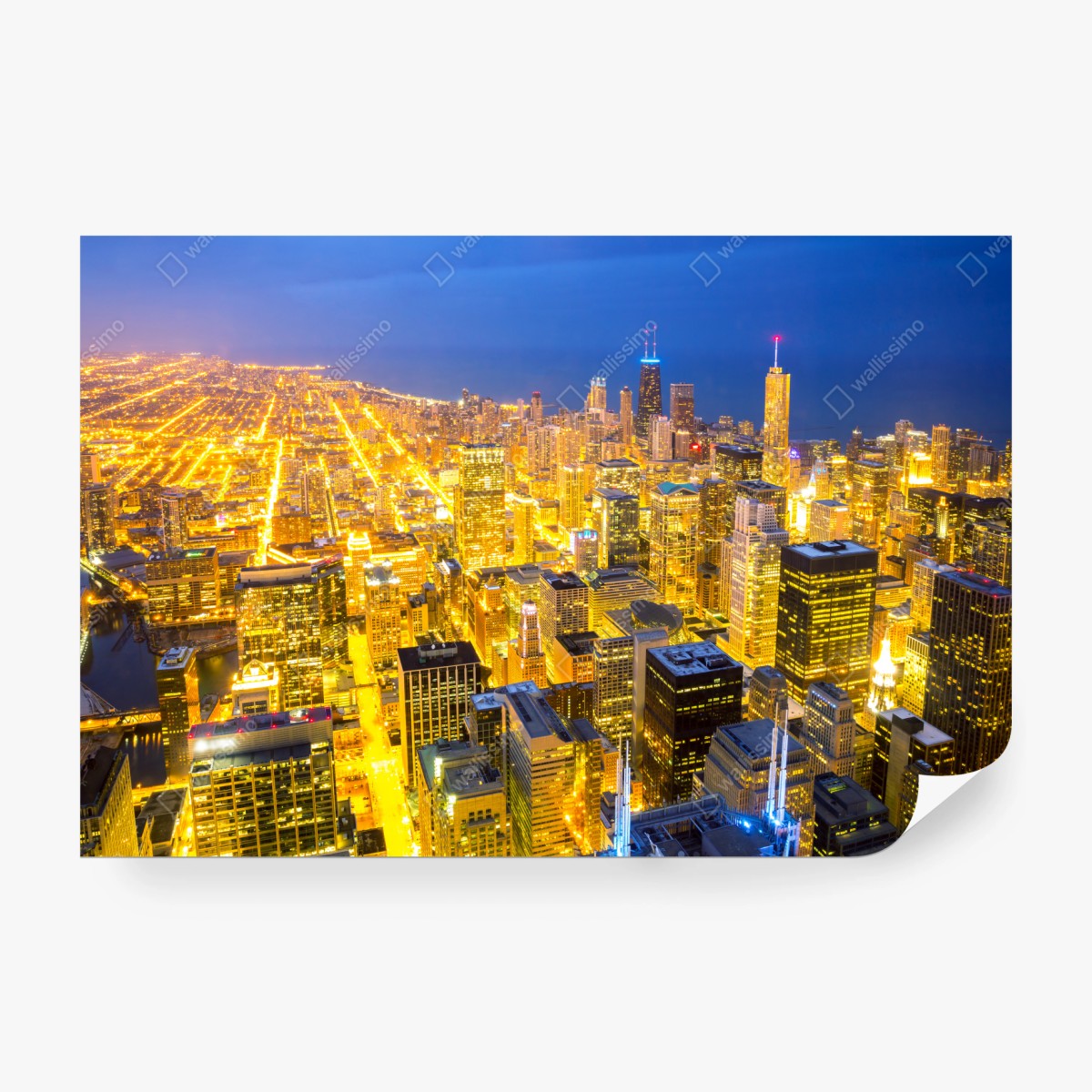 Fototapete luftaufnahme der nächtlichen skyline von Chicago – Wallnifity®