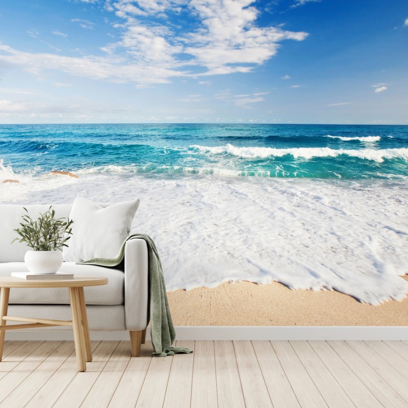 Fototapete türkisfarbene wellen am sandstrand – Wallnifity®