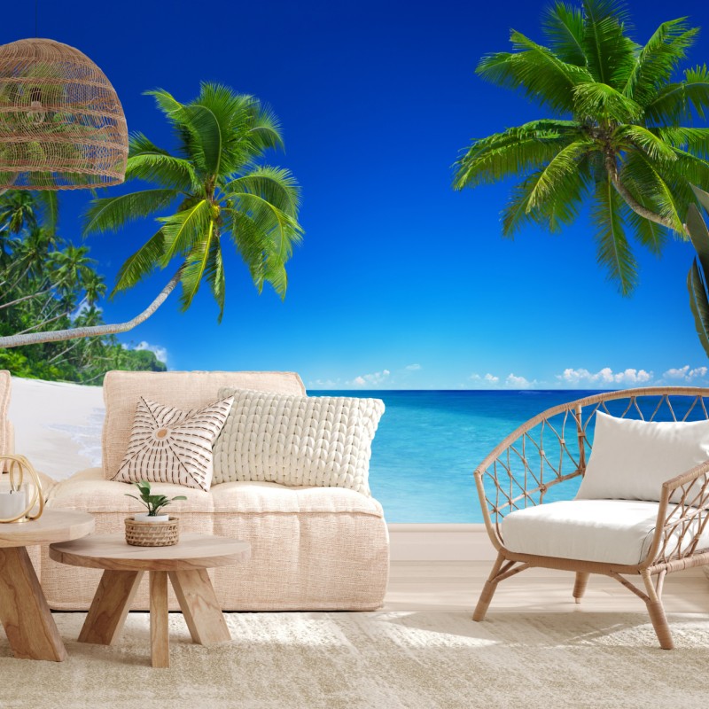 Fototapete tropischer strand mit palmen – Wallnifity®