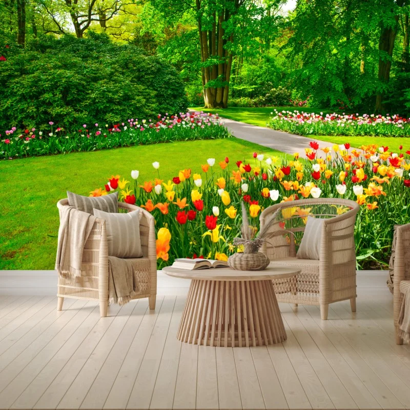 Fototapete lebendiger tulpengarten in Keukenhof