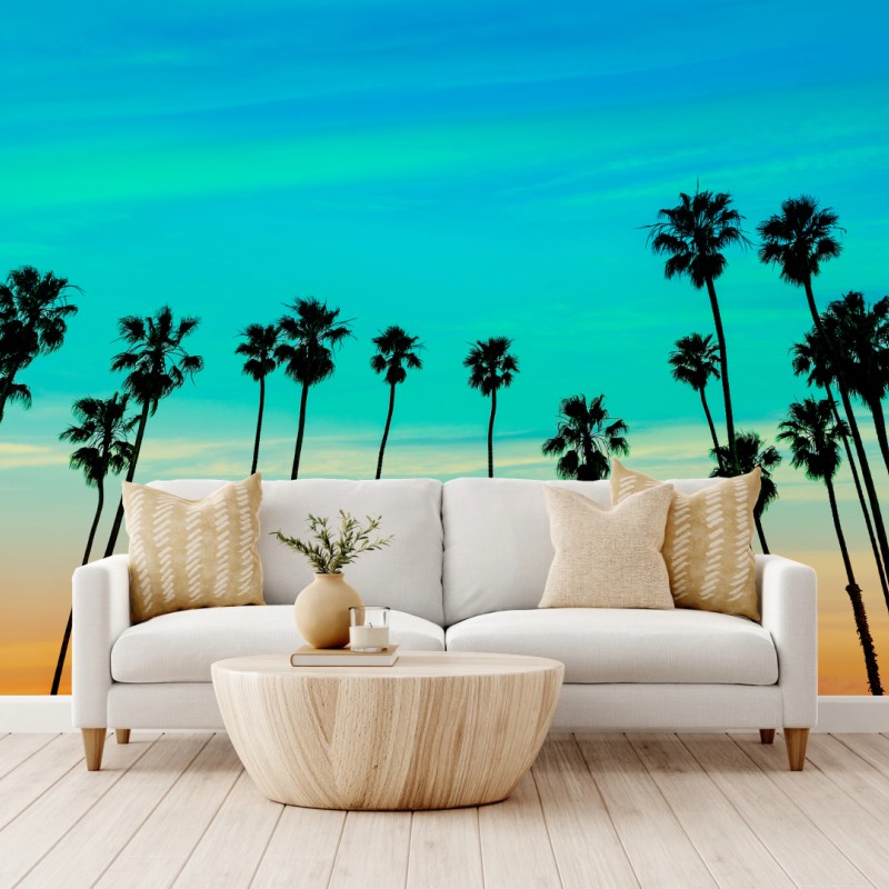 Fototapete palmen-silhouette bei sonnenuntergang in Kalifornien – Wallnifity®