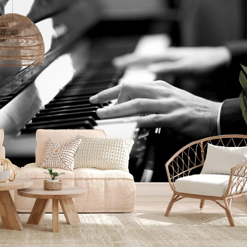 Fototapete intime hände auf klaviertasten in monochrom – Wallnifity®