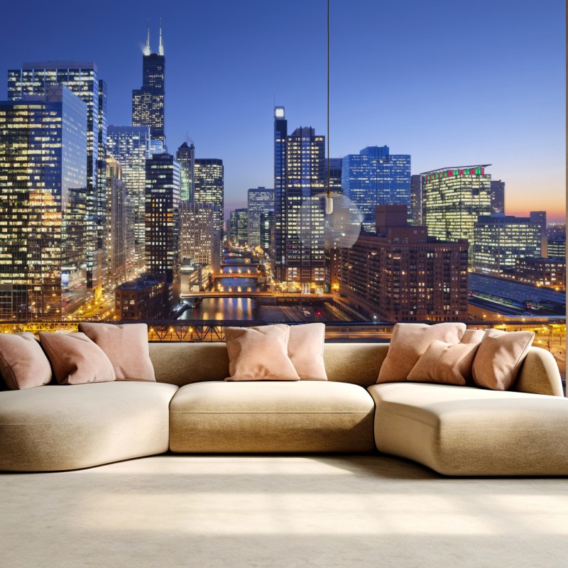 Fototapete Chicago skyline bei dämmerung – Wallnifity®
