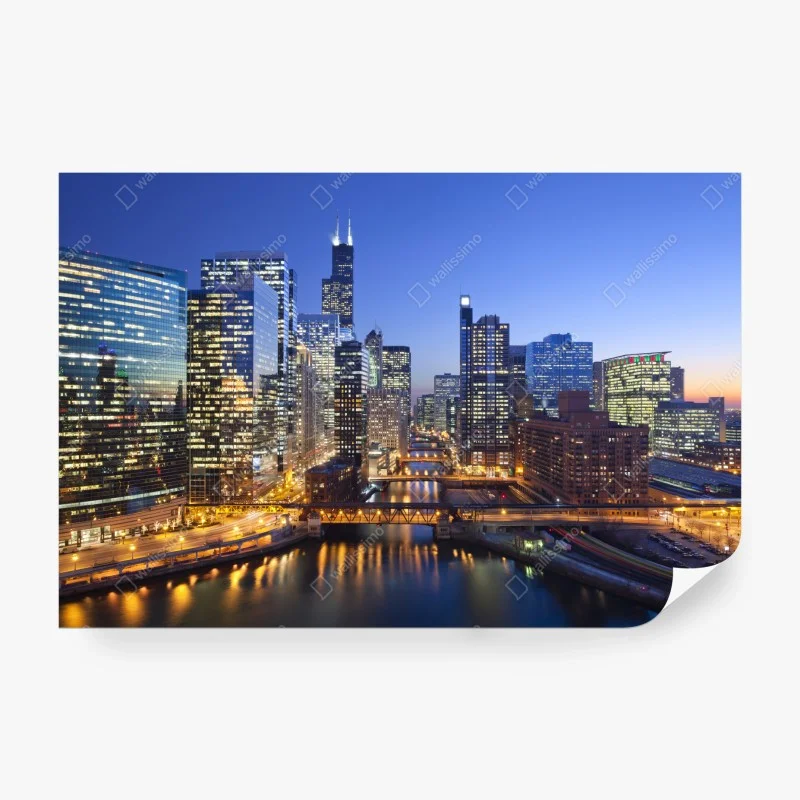 Fototapete Chicago skyline bei dämmerung