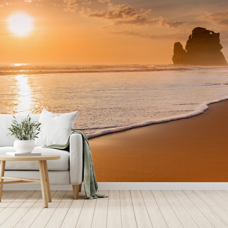 Fototapete goldener sonnenuntergang am strand – Wallnifity®