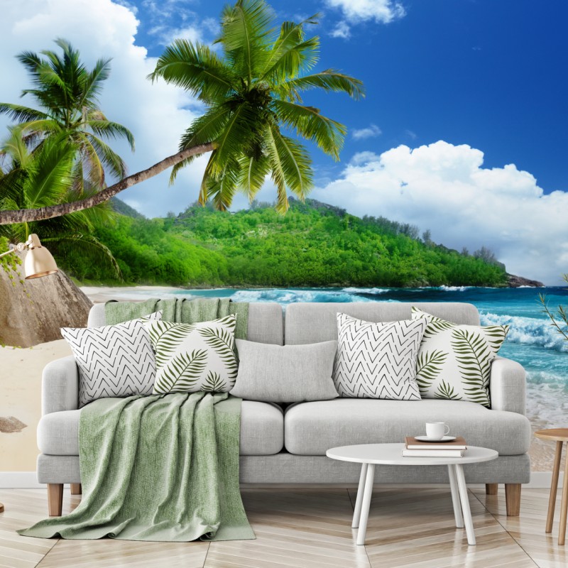 Fototapete ruhiger tropischer strand auf Mahe, Seychellen – Wallnifity®