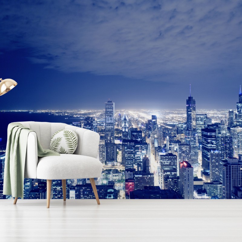 Fototapete Chicago nächtliche skyline panorama – Wallnifity®
