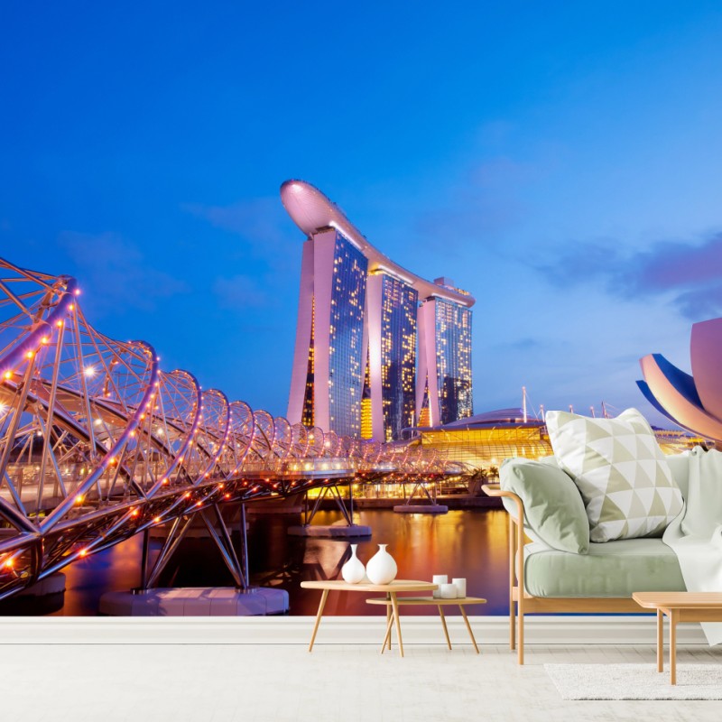 Fototapete stadtbild Marina Bay bei dämmerung – Wallnifity®