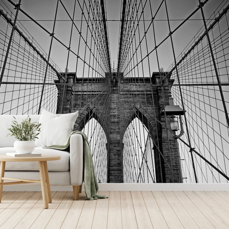 Fototapete symmetrische hängebrücke in schwarzweiß – Wallnifity®
