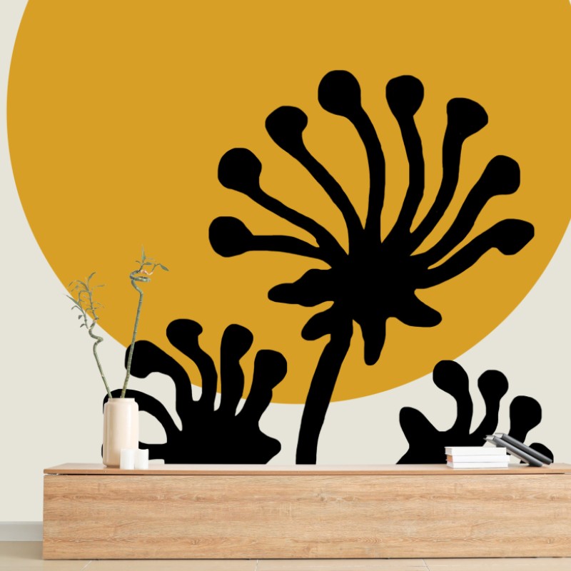 Fototapete minimalistische botanische silhouette mit sonne