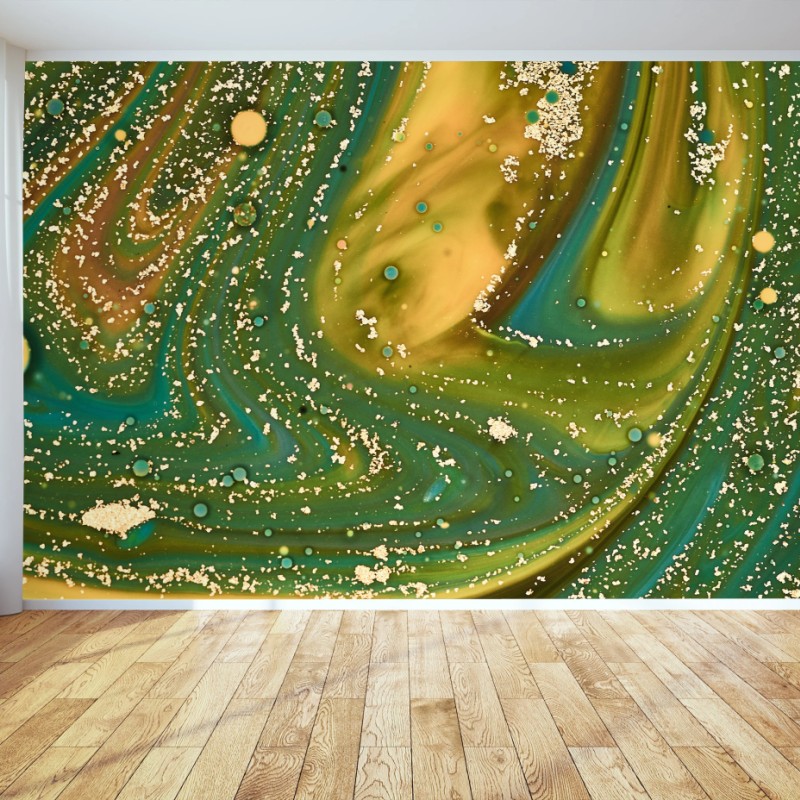 Fototapete grün-goldene flüssige marmorierte kunst – Wallnifity®