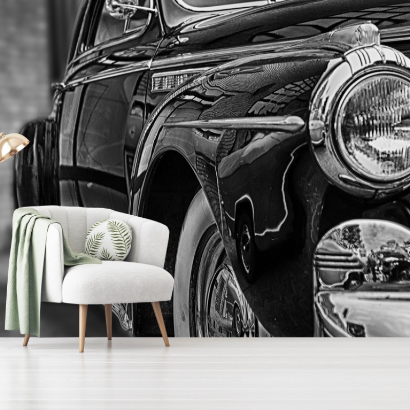 Fototapete vintage klassisches auto auf kopfsteinpflaster – Wallnifity®