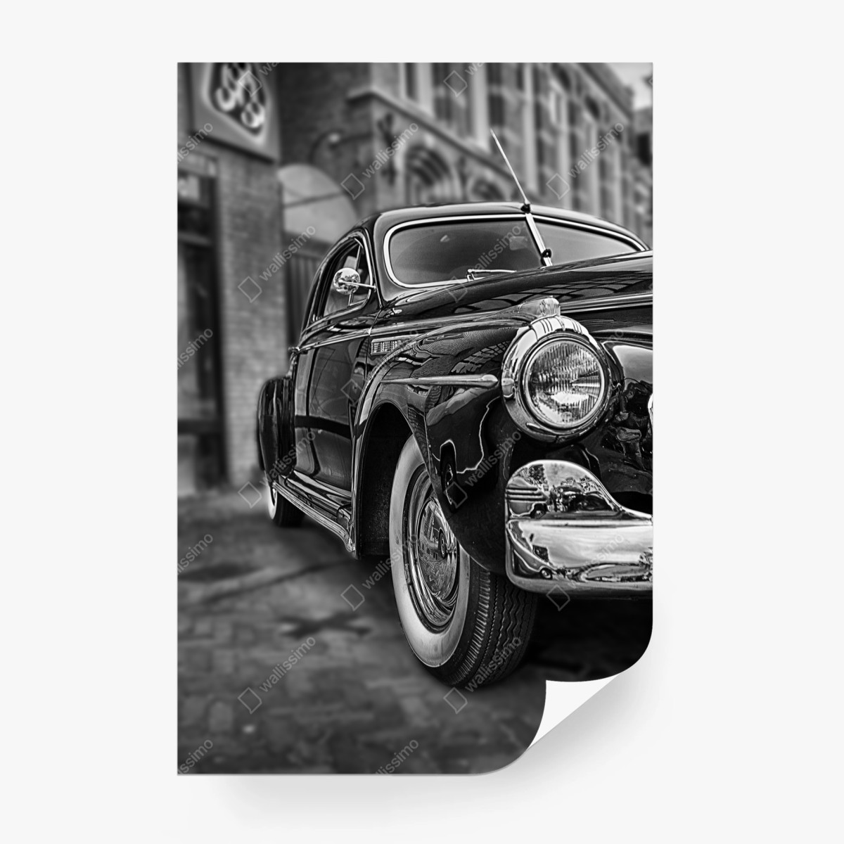 Fototapete vintage klassisches auto auf kopfsteinpflaster – Wallnifity®