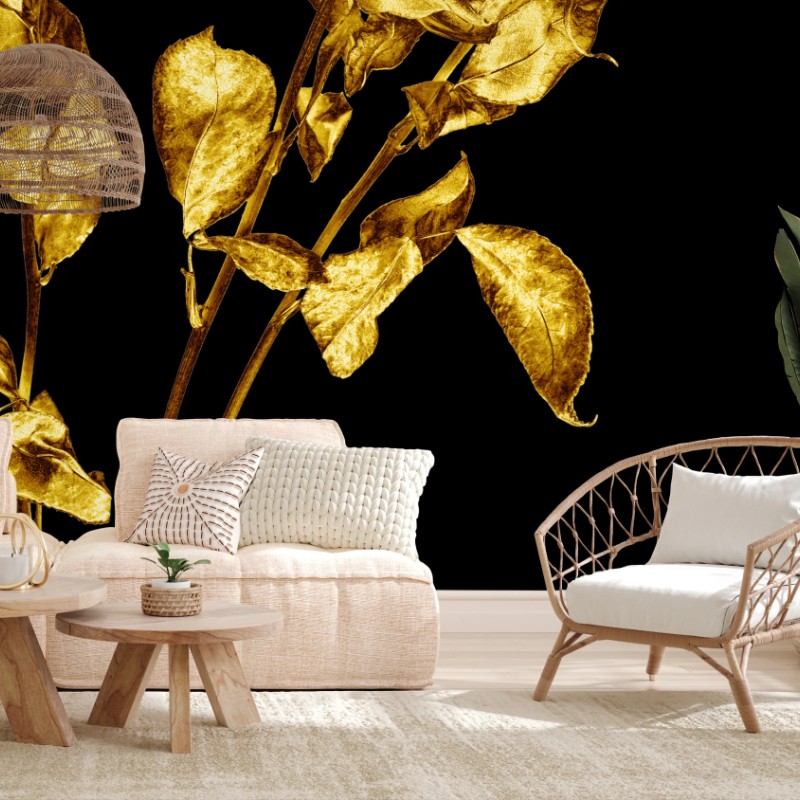 Fototapete goldene rosen vor schwarzem hintergrund
