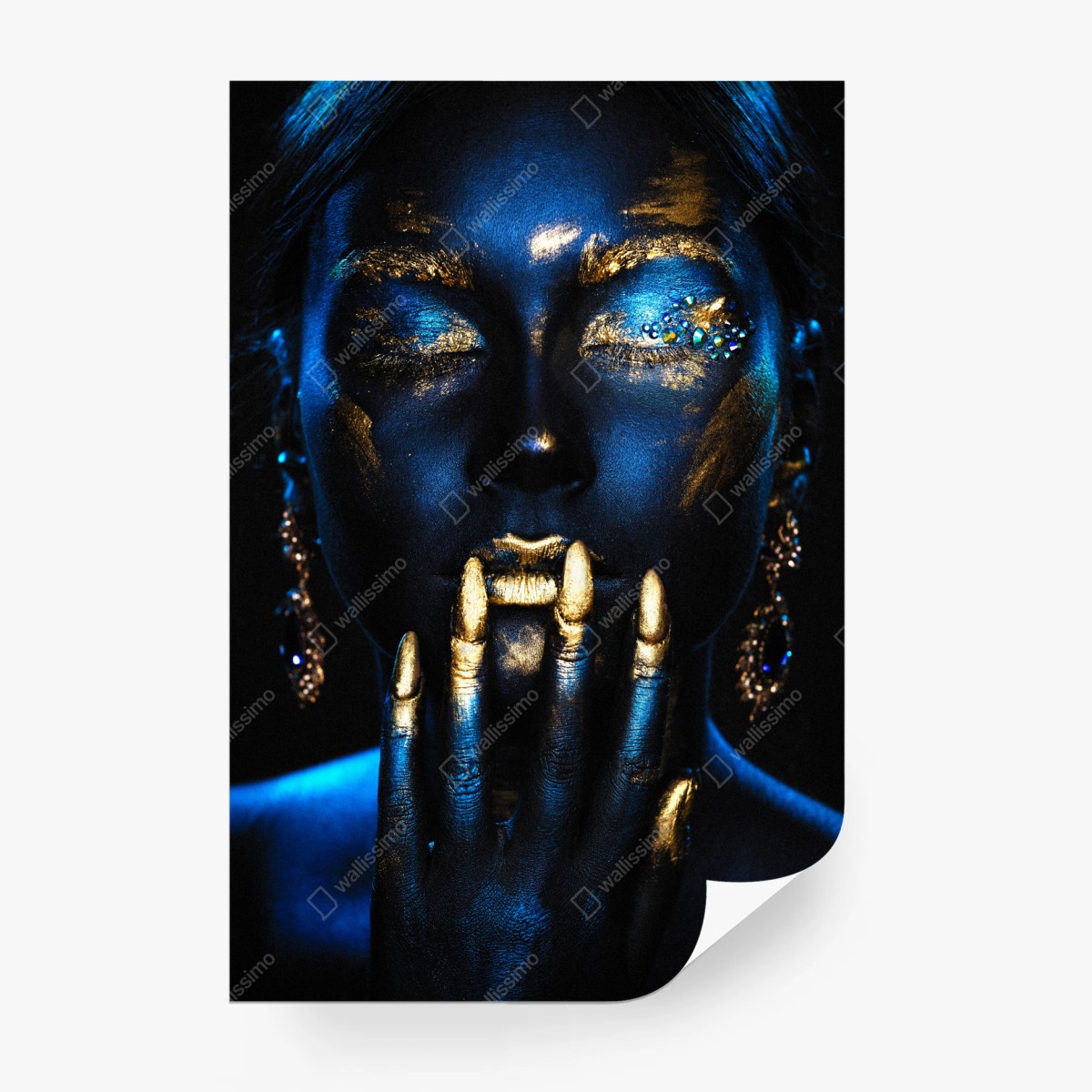 Fototapete mystisches porträt in blau und gold – Wallnifity®