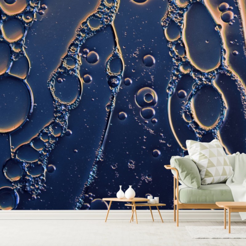 Fototapete blaue und goldene abstrakte blasen – Wallnifity®