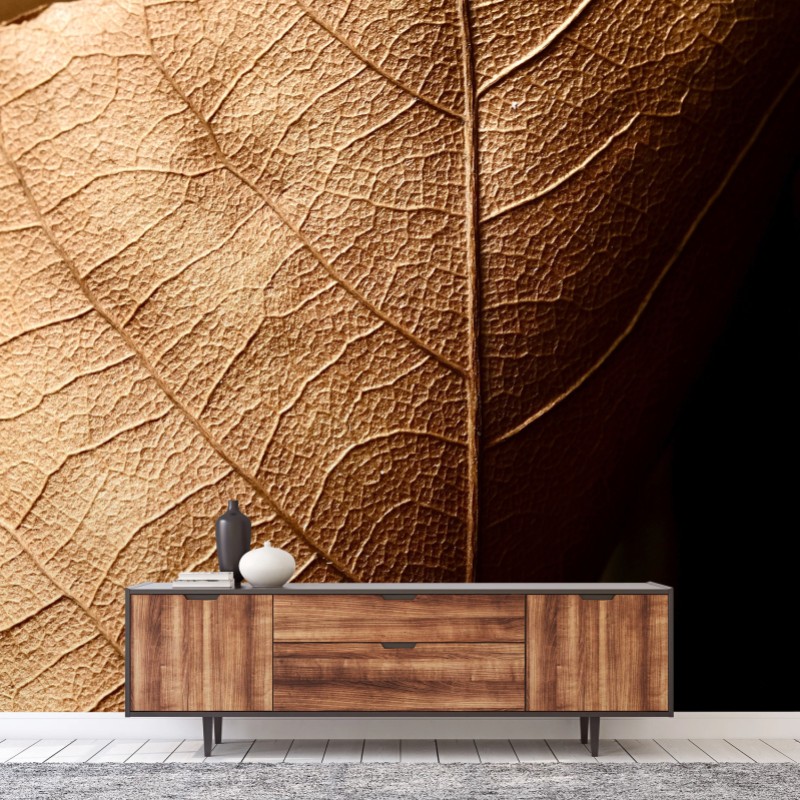 Fototapete strukturiertes trockenes blatt nahaufnahme – Wallnifity®