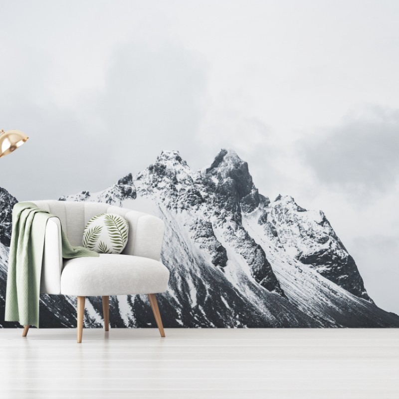 Fototapete ruhige schneebedeckte berglandschaft am meer – Wallnifity®