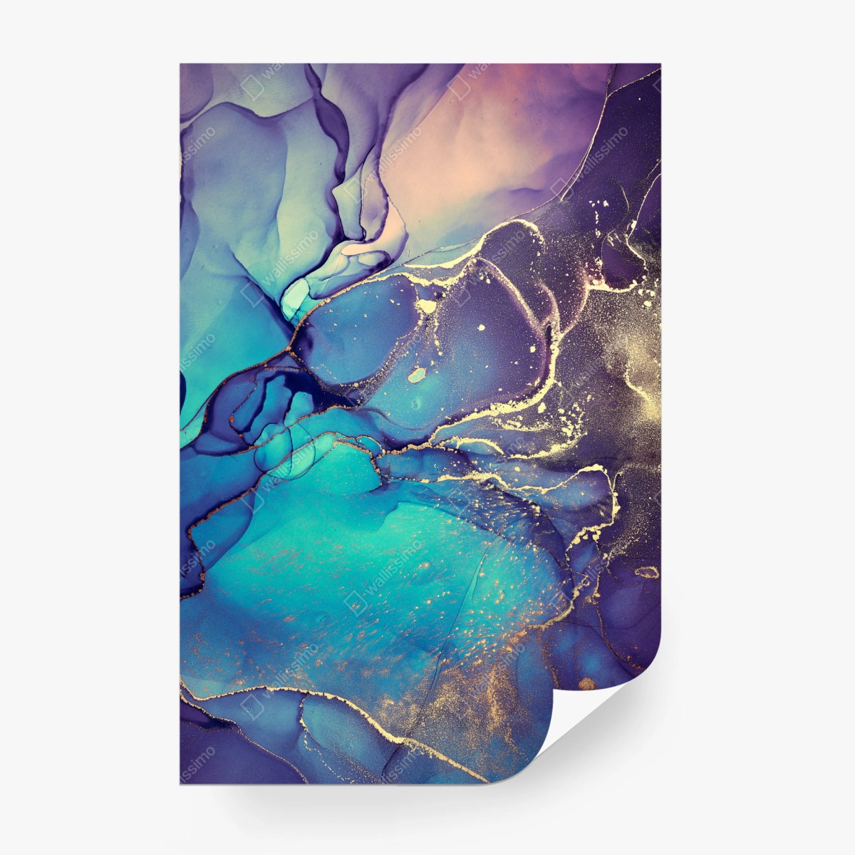 Fototapete türkis und gold fließende marmorabstraktion – Wallnifity®