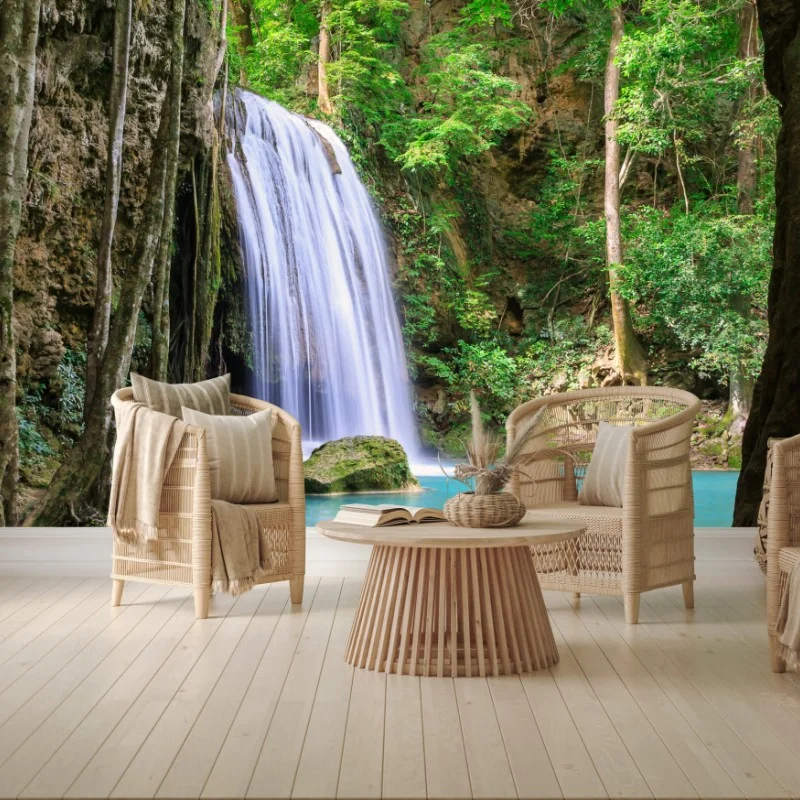 Fototapete ruhiger wasserfall im Erawan Nationalpark – Wallnifity®