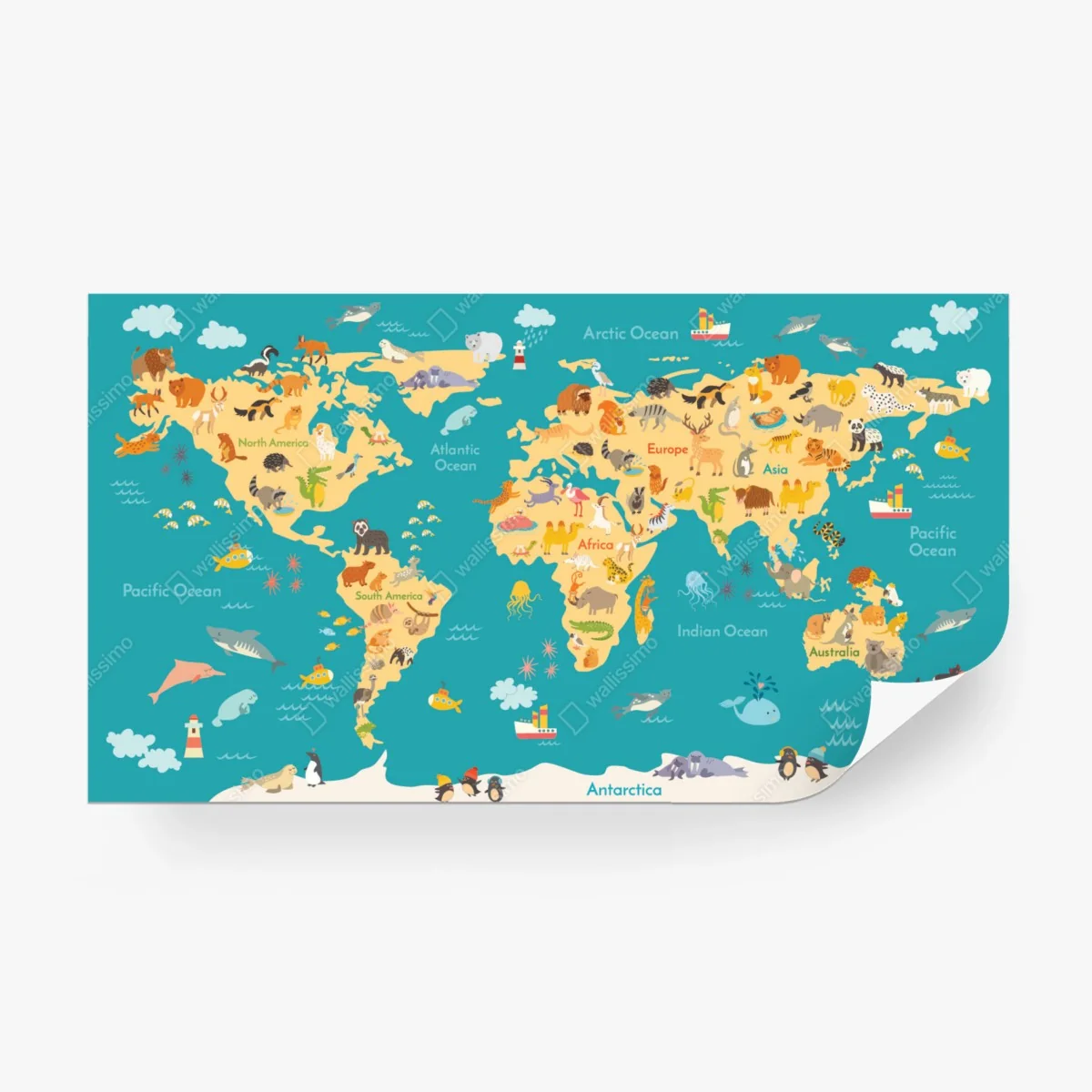 Fototapete bunte weltkarte mit tieren – Wallnifity® Fototapete bunte weltkarte mit tieren – Wallnifity®
