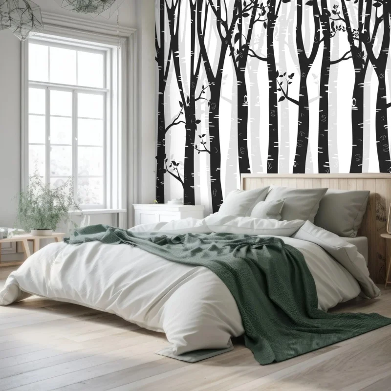 Fototapete monochromatischer birkenwald – Wallnifity® Fototapete monochromatischer birkenwald – Wallnifity®