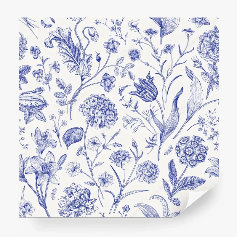 Fototapete klassisches blaues toile blumenmuster