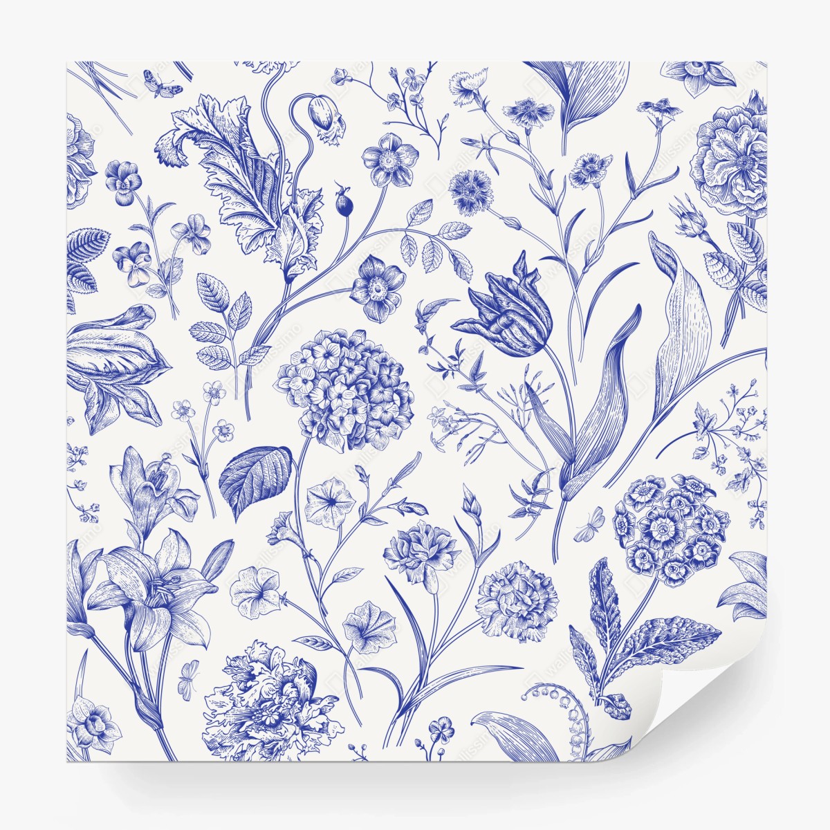 Fototapete klassisches blaues toile blumenmuster – Wallnifity®