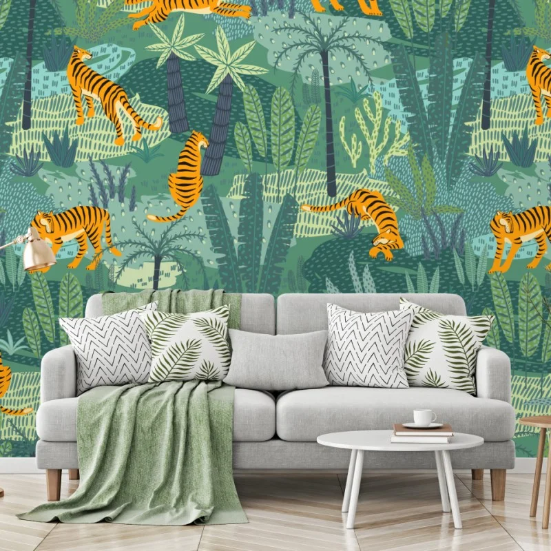 Fototapete verspieltes dschungel-tiger-muster