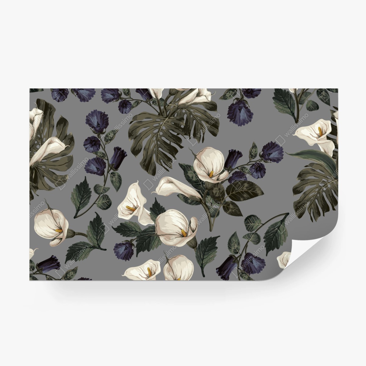 Fototapete vintage calla blumenmuster auf grauem hintergrund – Wallnifity®