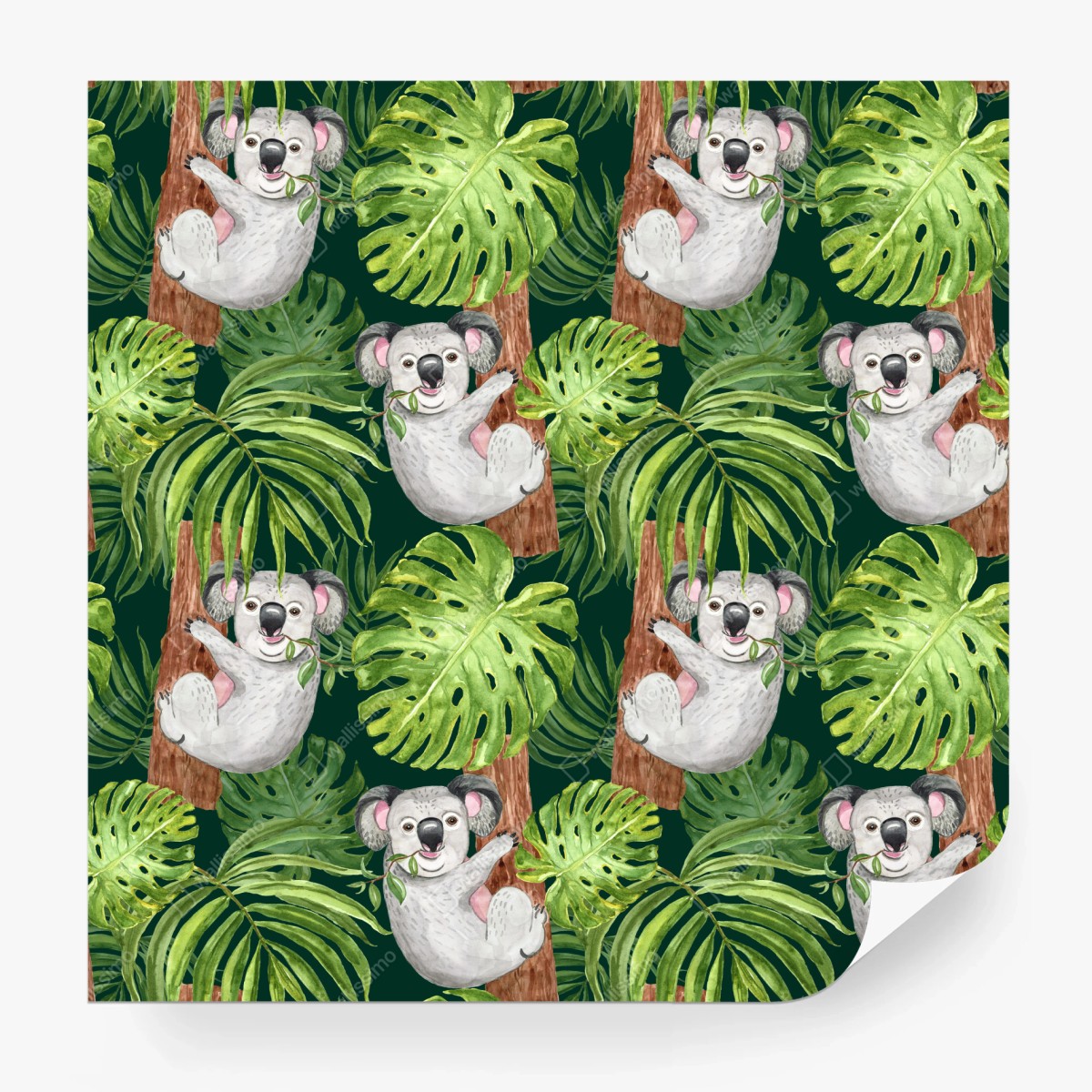 Fototapete niedliches aquarell-koala-muster mit tropischen blättern – Wallnifity®