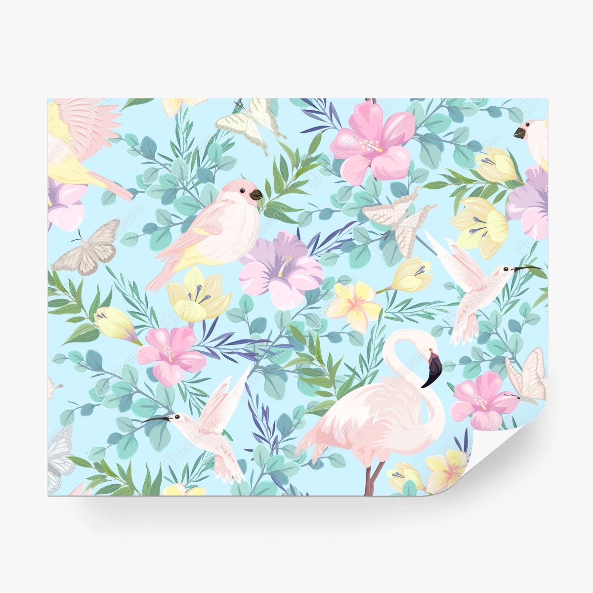 Fototapete pastell tropisches vögel- und blumenmuster – Wallnifity®
