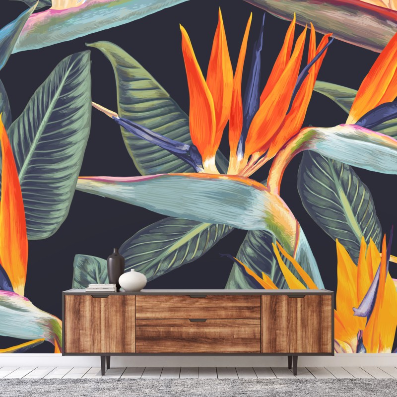 Fototapete tropisches muster mit strelitzien – Wallnifity®