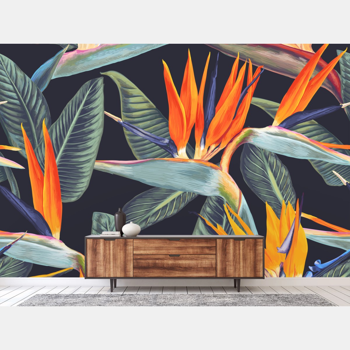 Fototapete tropisches muster mit strelitzien – Wallnifity®