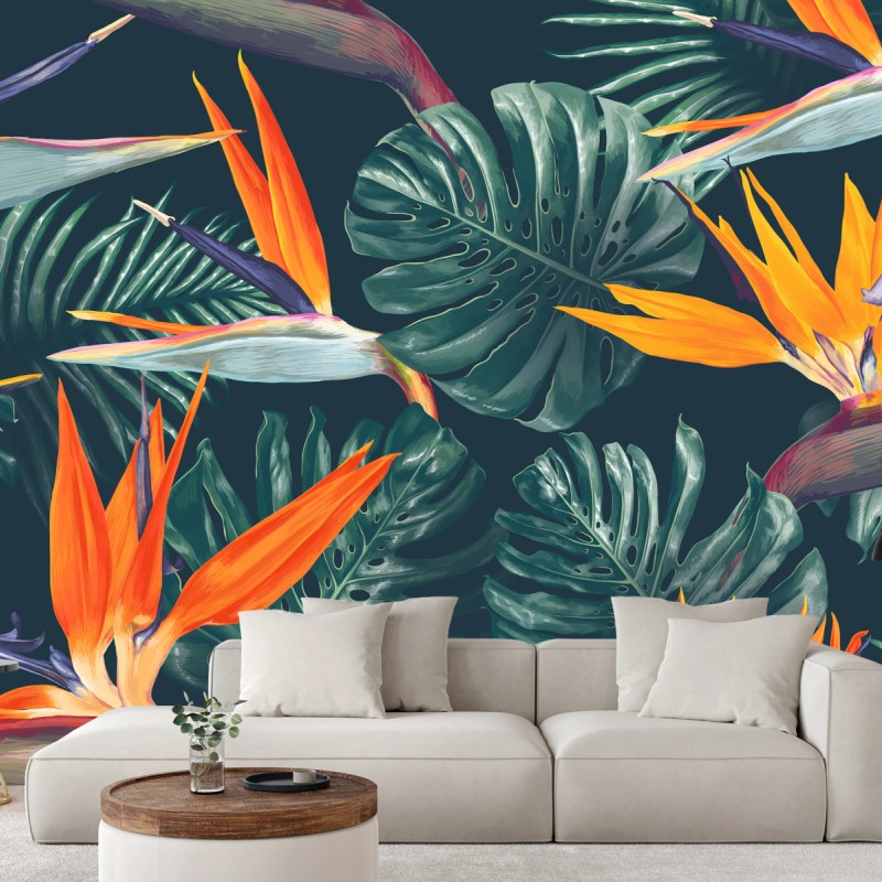 Fototapete tropisches muster mit strelitzie – Wallnifity®