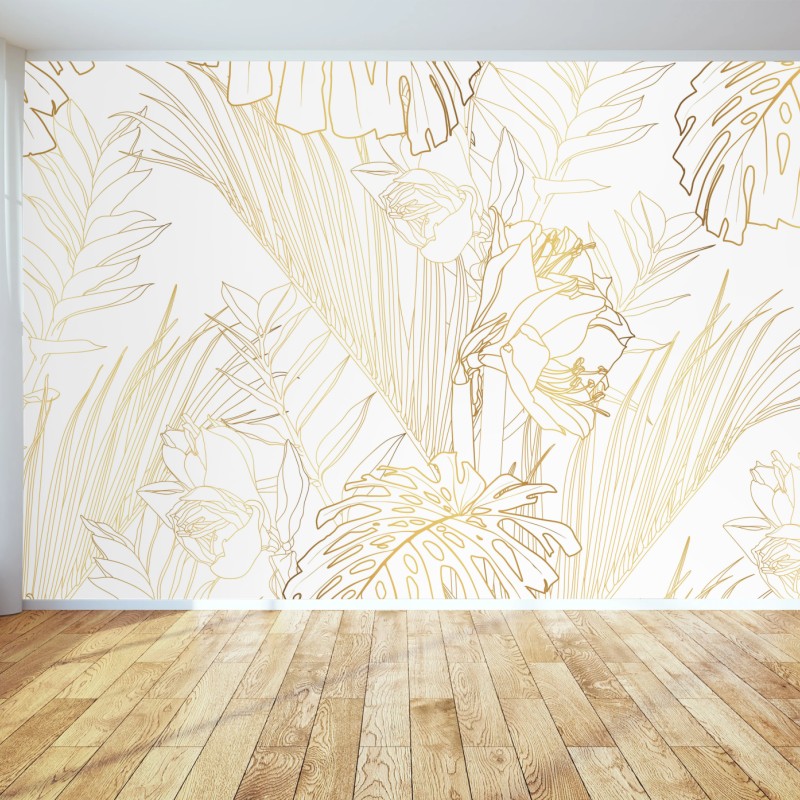 Fototapete goldenes tropisches blattmuster – Wallnifity®