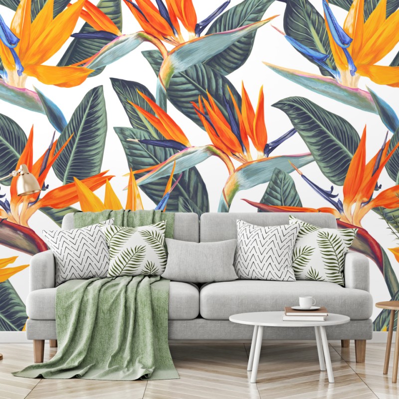 Fototapete tropisches muster mit strelitzien