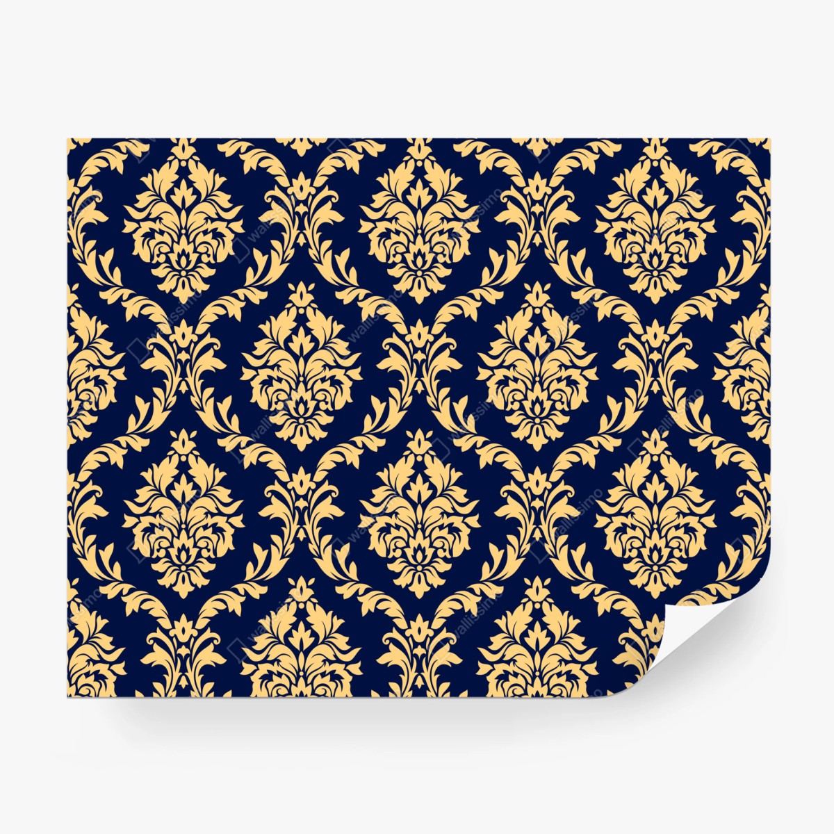 Fototapete elegantes goldenes damastmuster auf tiefblauem hintergrund – Wallnifity®