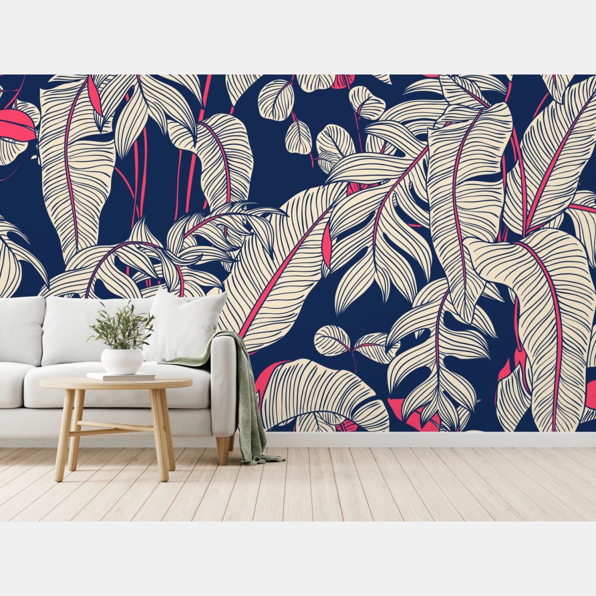 Fototapete marineblaues tropisches blattmuster – Wallnifity®
