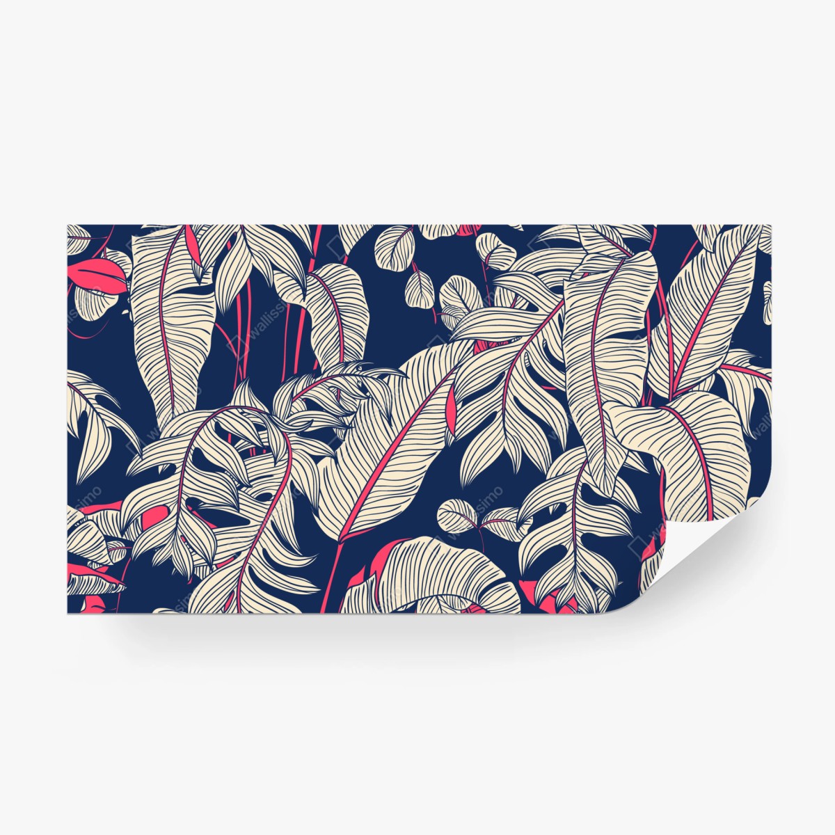 Fototapete marineblaues tropisches blattmuster – Wallnifity®