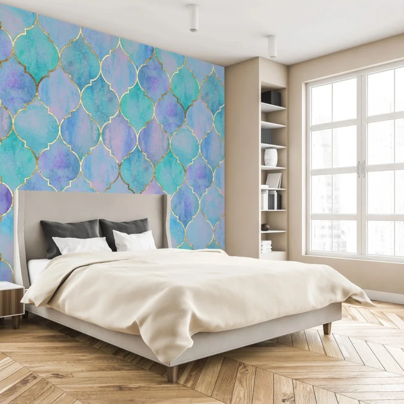 Fototapete pastell türkis marokkanisches fliesenmuster – Wallnifity®