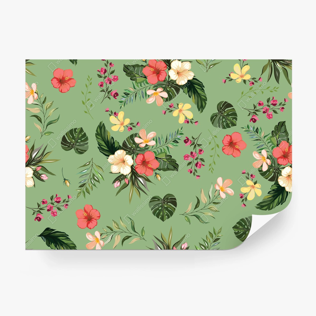 Fototapete grünes tropisches hibiskusmuster – Wallnifity®