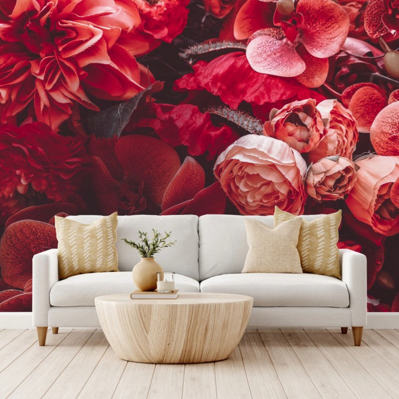 Fototapete prächtiges blütenmeer in tiefroten tönen – Wallnifity®