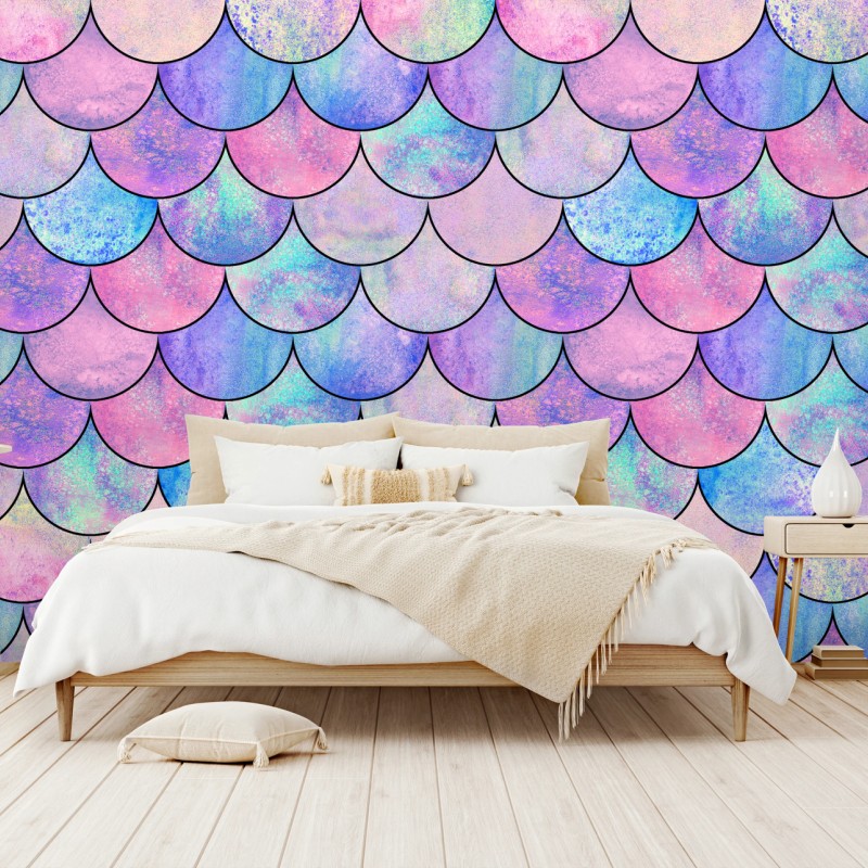 Fototapete pastell meerjungfrauen schuppenmuster – Wallnifity®