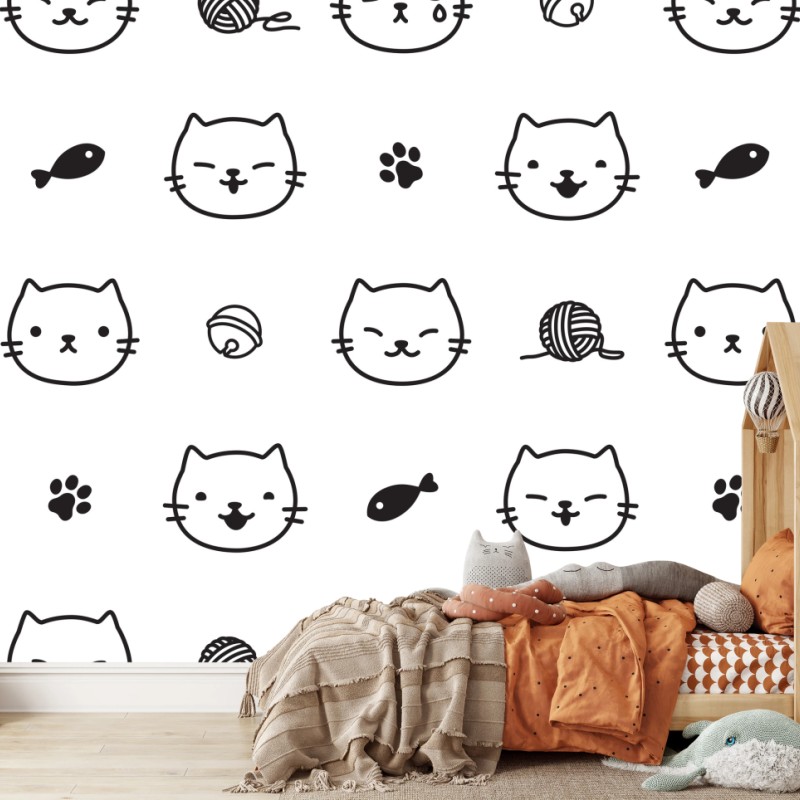 Fototapete verspieltes katzenmuster – Wallnifity®